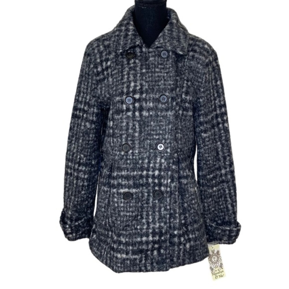 Maralyn & Me Black White Polyester DB Pea Coat F